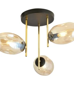 Outlet Sklep Kaja Złota lampa sufitowa z miodowymi kloszami 1275/3 z serii ARGO | Kaja