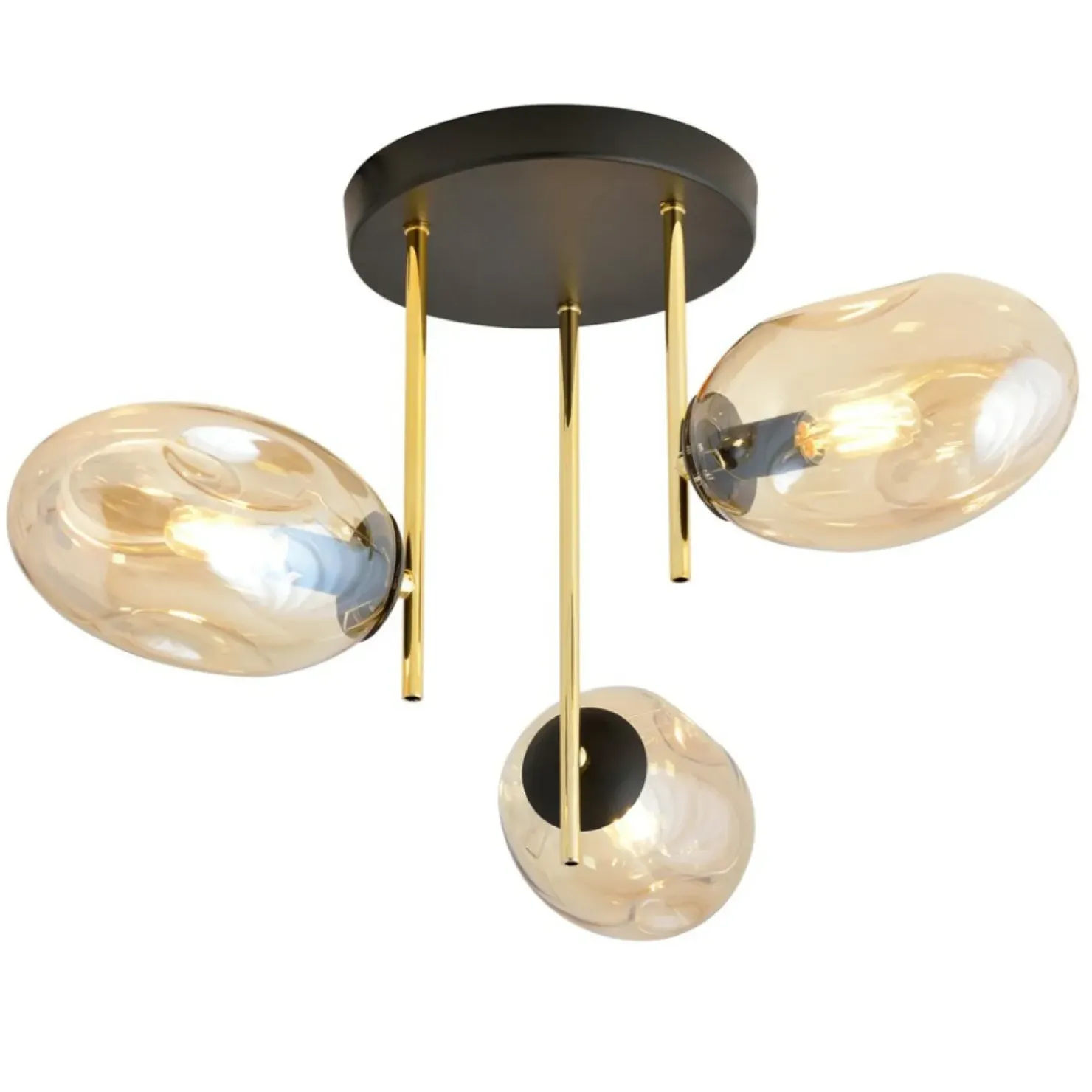 Outlet Sklep Kaja Złota lampa sufitowa z miodowymi kloszami 1275/3 z serii ARGO | Kaja
