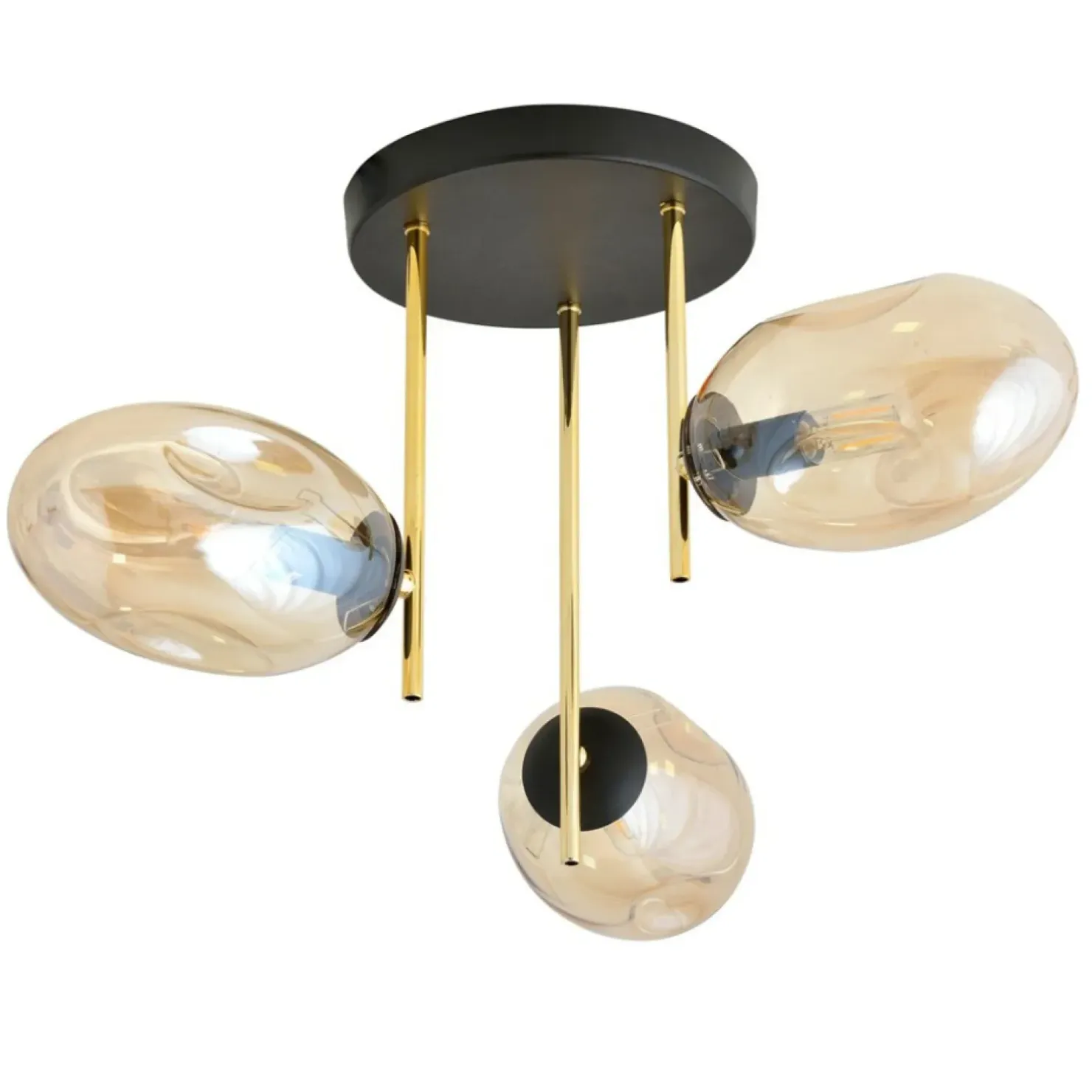 Outlet Sklep Kaja Złota lampa sufitowa z miodowymi kloszami 1275/3 z serii ARGO | Kaja