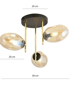Outlet Sklep Kaja Złota lampa sufitowa z miodowymi kloszami 1275/3 z serii ARGO | Kaja
