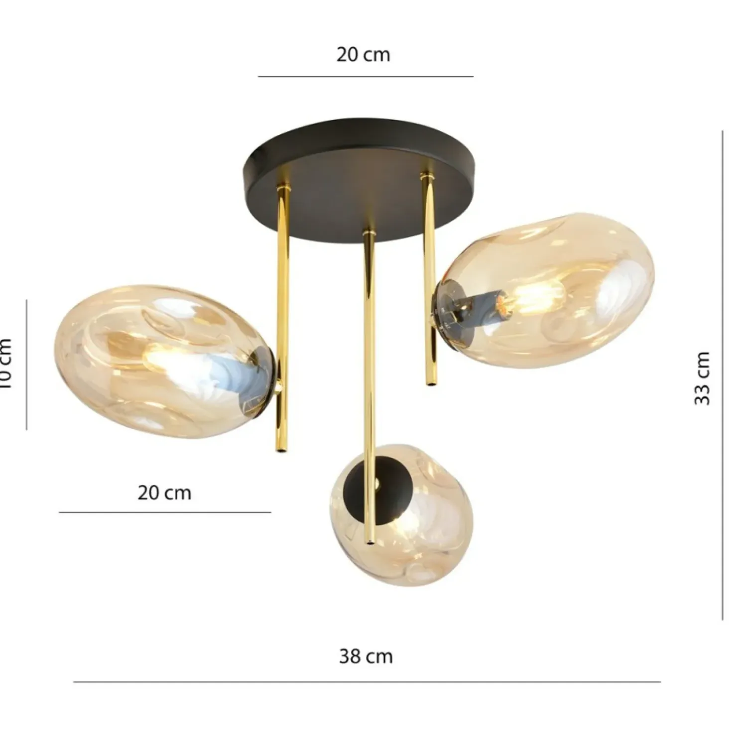 Outlet Sklep Kaja Złota lampa sufitowa z miodowymi kloszami 1275/3 z serii ARGO | Kaja