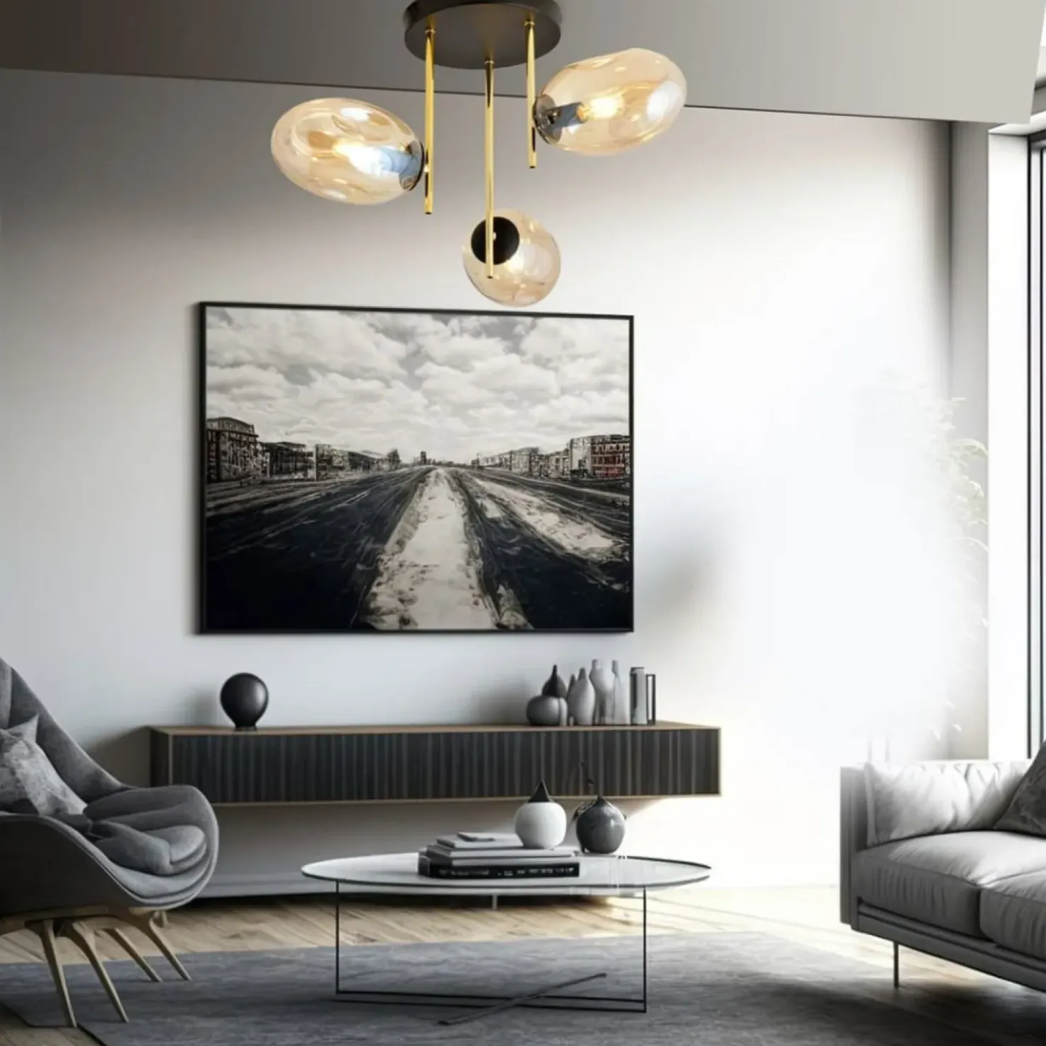 Outlet Sklep Kaja Złota lampa sufitowa z miodowymi kloszami 1275/3 z serii ARGO | Kaja