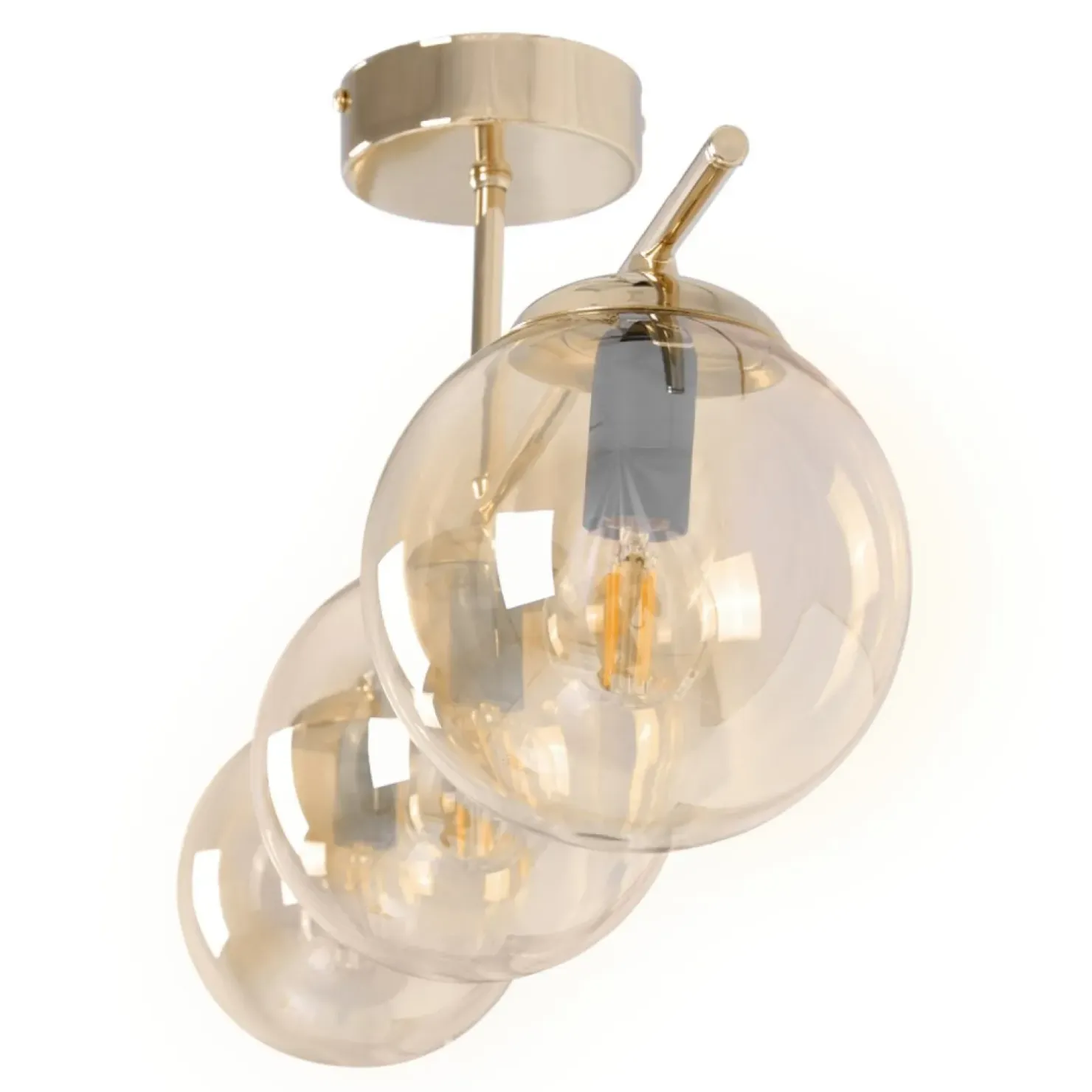 Clearance Sklep Kaja Złota lampa sufitowa z trzema miodowymi kloszami K-5412 z serii GRAND