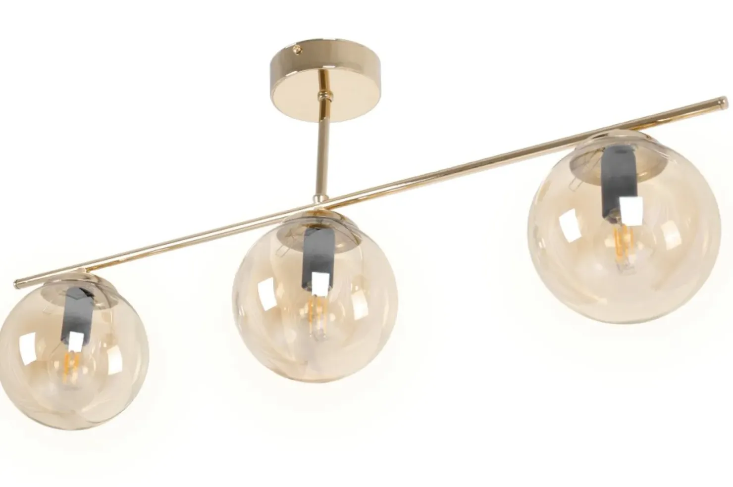 Clearance Sklep Kaja Złota lampa sufitowa z trzema miodowymi kloszami K-5412 z serii GRAND