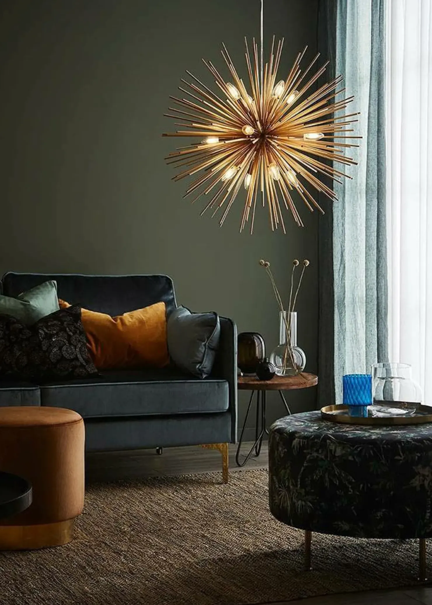 Store Sklep Kaja Złota lampa wisząca dwanaście żarówek 107752 | Kaja Oświetlenie