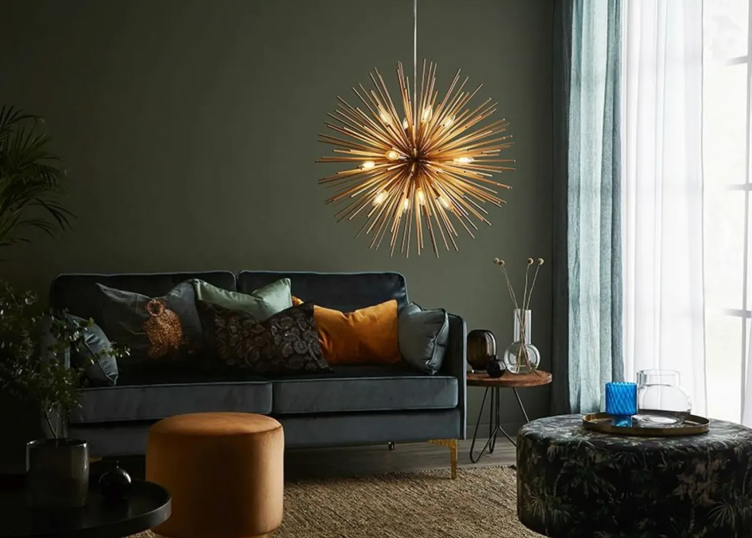 Store Sklep Kaja Złota lampa wisząca dwanaście żarówek 107752 | Kaja Oświetlenie
