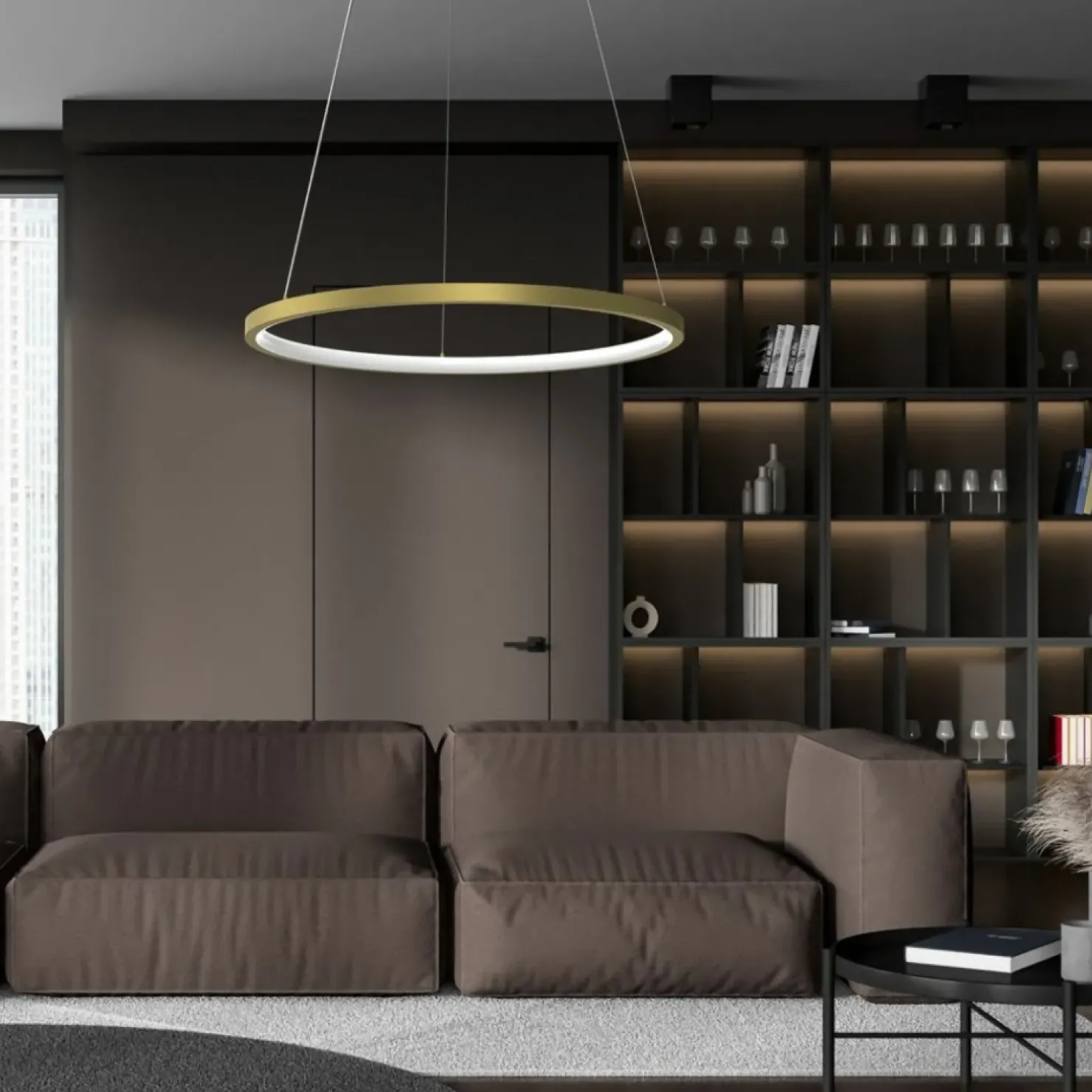 Hot Sklep Kaja Złota lampa wisząca z wbudowanym LED-em ML7941 z serii ROTONDA | Kaja Oświetleni