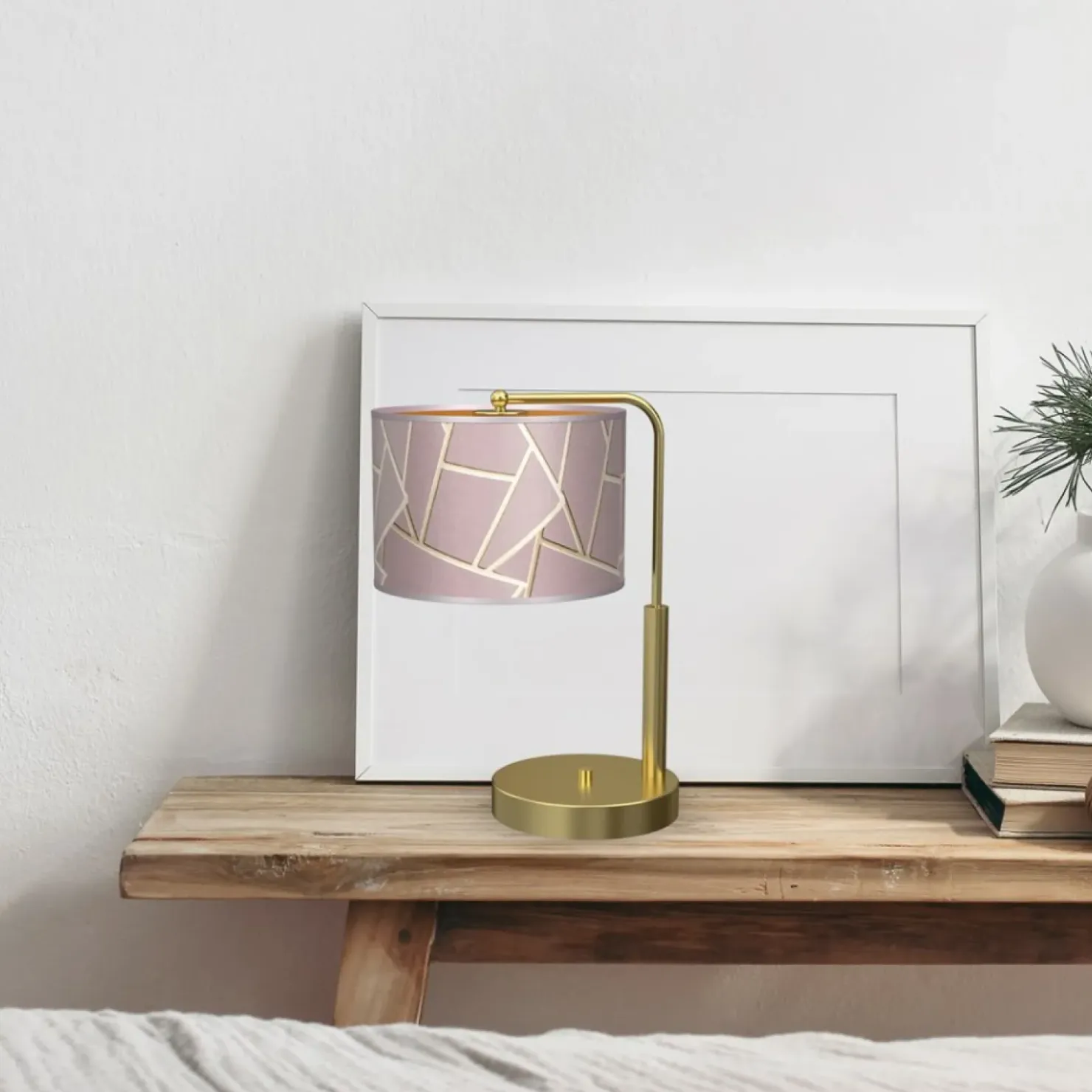 Złota lampka nocna z różowym abażurem MLP7592 ZIGGY | Kaja Oświetlenie*Sklep Kaja Discount