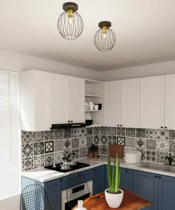 Store Sklep Kaja Złoto-czarna lampa sufitowa z drucianym kloszem 1370/1 z serii NEST